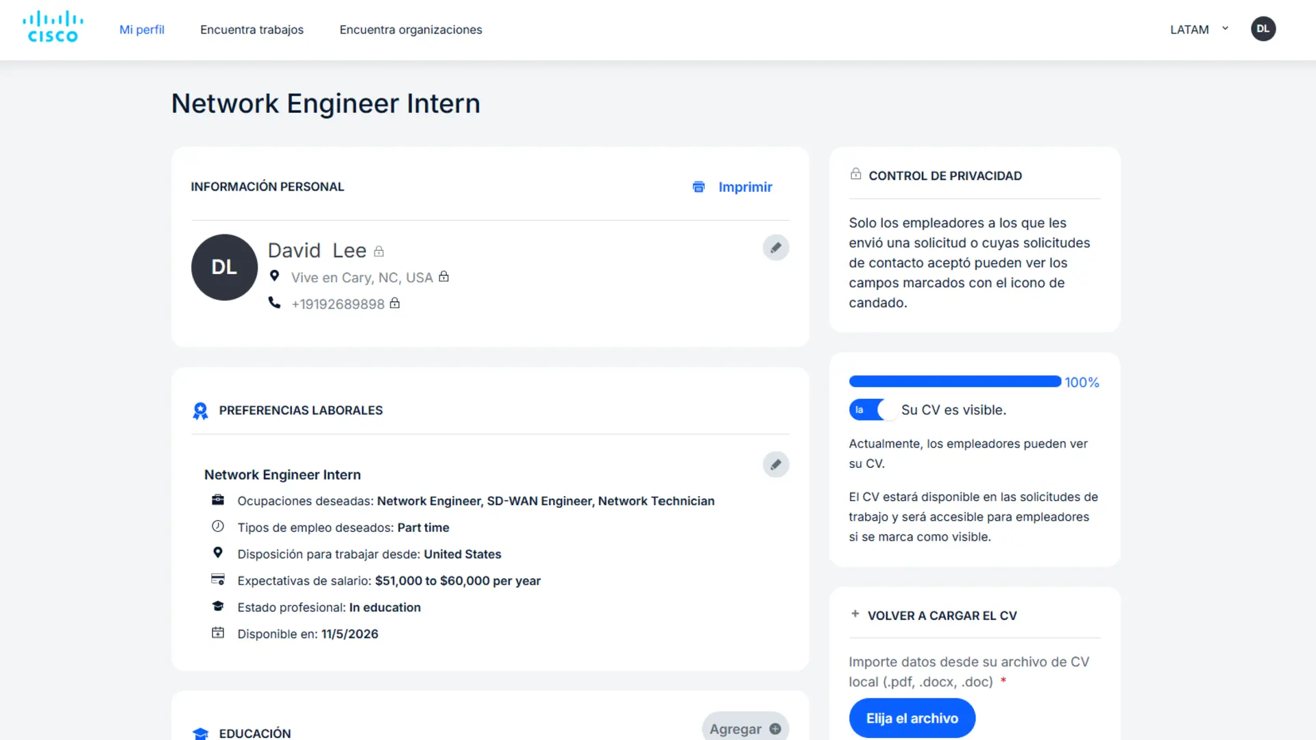 Candidate profile